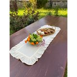 Özgürce Doğal Pamuklu Ham Keten Fırfırlı Runner 30X80 Cm, Şık ve Hafif Dekorasyon. - Ahşap - Bej