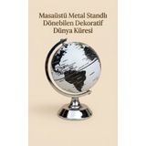 Özgürce Döner Dünya Küresi, Metal Standlı, 360° Döner, Dekoratif, Şık Ofis ve Ev Aksesuarı - Altın - Gümüş - Bakır - Seçenek 1
