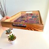 Özgürce El Boyaması Ahşap Dekoratif Tepsi, Vintage Desenli, Servis ve Dekor Için Ideal - Ahşap - Ceviz - Seçenek 1