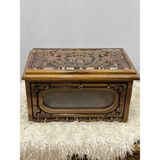 Özgürce El Oyma Ceviz Camekan Sandık, 46X27X27 Cm, Tülbent ve Yazma Saklama Kutusu - Seçenek 1 - Ahşap - Ceviz