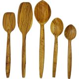 Özgürce El Yapımı Doğal Zeytin Ahşap Mutfak Seti 5 Parça, Tahta Kaşık ve Spatula - Altın - Seçenek 1