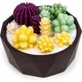 Özgürce El Yapımı Kaktüs Dekoratif Mum, Doğal Soya Wax, Ahşap Saksı, 14X5,5 cm - Ahşap - Ceviz - Seçenek 1