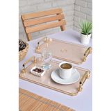 Özgürce Gold Kulplu Türk Kahvesi Sunum Tepsisi 2'li Şık Set 25X17CM - Açık Bej - Seçenek 1