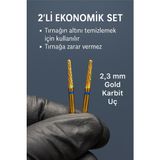 Özgürce Iki Adet Altın Karbit Freze Ucu, 2,3 Mm, Manikür ve Pedikür Için - Ahşap - Beyaz