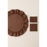 Özgürce Kahverengi Keten Fırfırlı Supla ve Dantelli Kaşıklık Seti, 40 Cm, 2 Parça - Ahşap - Ceviz