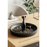Özgürce Kedi Figürlü Takı ve Aksesuar Organizeri, Dekoratif Tepsi (16 Cm) - Ahşap