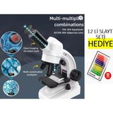 Özgürce Mobil Uyumlu 12'li LED Işıklı Mikroskop Seti Hediye Paketinde - Ahşap - Seçenek 1