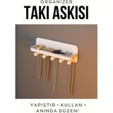 Özgürce Montajsız Takı Askısı, Yapıştır ve Kullan, Duvar Dekoratif Organizer - Ahşap - Beyaz