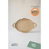 Özgürce Oval Bej Gold Detaylı Büyük Boy Servis Tepsisi 48X28 Cm, Şık Sunum Için - Ahşap - Bej - Seçenek 1