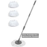 Özgürce Paslanmaz Metal Mop ve Yedek Sap Seti, Uyumlu Temizlik Araçları - Ahşap - Seçenek 1