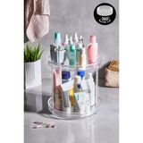 Özgürce Rotara 360° Şeffaf 2 Katlı Makyaj ve Banyo Düzenleyici Stand - Ahşap - Beyaz
