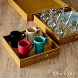 Özgürce Rustik Ahşap Tepsi Seti, Bambu Eskitme Kare Mdf, 3'lü Dekoratif Set - Ahşap - Ceviz - Seçenek 1