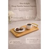 Özgürce Şık Ahşap Sunum Tepsisi, Altın Kulplu, Bambu Tasarımı, Kahve ve Tatlılar Için - Ahşap - Bej - Seçenek 1