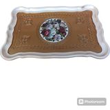 Özgürce Şık Altın Desenli Gül Ağaç Tepsi 45X29 Cm, Zarif ve Fonksiyonel Tasarım - Ahşap - Ceviz - Seçenek 1