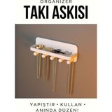 Özgürce Yapıştırmalı Takı Askısı, Duvar Dekoratif Organizer, Kolay Kullanım - Ahşap