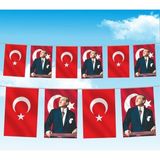 Özgüvenal Ipe Dizili Atatürk ve Türk Bayrağı 50 METRE50X75 cm - Renkli