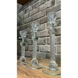 Ozk Atelier Dekoratif Kristal Cam Üçlü Burgulu Metalli Şamdan Gümüş