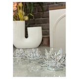 Ozk Atelier Dekoratif Kristal Cam Üçlü Lotus(Nilüfer) Mumluk Şeffaf Gümüş