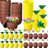Ozka Concept Tropikal Parti Bardak Seti – Ananas Hindistan Cevizi Şekilli Pipetli Bardaklar (20 Adet)