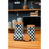 Ozka Concept Ucr 3'lü Set Metal Çay Kahve Saklama Kavanozu - Dama Desenli - 00-Siyah - Beyaz