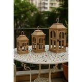 Özka Hobi Ahşap özka hobi dekoratif 3'lü mini fener takımı (12X12X21,13X13X27, 15X15X32)