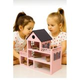Özka Hobi Ahşap Pembe Boyalı Barbie Evi, Ham Aksesuarlı, Eğlenceli Ve Renkli Oyun Alanı