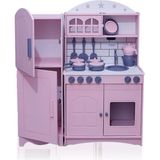 Özka Hobyy Wood Toys2 Kapaklı Buzdolaplı Mutfak Tencere ve Tava Setli(Pembe)