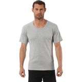 Özkan 0115 Erkek Ribana Pamuklu Esnek Rahat Geniş Yaka Kısa Kollu Fanila Tişört - Gri Melanj - 3XL