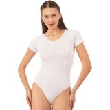 Özkan 0601 Kadın Pamuklu Yuvarlak Yaka Kısa Kollu Örme Çıtçıtlı Body - Beyaz - XL