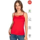 Özkan 2041 Kadın Premium Kumaş Viskon Yakası Saten Detaylı Esnek Yumuşak Ince Askılı Atlet - 2XL - Kırmızı