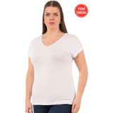 Özkan 27135 Kadın Premium Kumaş Vorteks Viskon Esnek Rahat Büyük Beden Kısa Kollu Bluz - XL - Beyaz