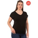 Özkan 27135 Kadın Premium Kumaş Vorteks Viskon Esnek Rahat Büyük Beden Kısa Kollu Bluz - XL - Siyah