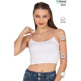 Özkan 27370 Kadın Modal Pamuklu Likralı Esnek Rahat Vücuda Oturan Spagetti Askılı Örme Crop Atlet - Beyaz