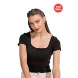 Özkan 27419 Kadın Pamuklu Rahat Kısa Kollu Süprem Kumaş Kare Yaka Crop T-Shirt SİYAH