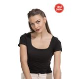 Özkan 27419 Kadın Pamuklu Rahat Kısa Kollu Süprem Kumaş Kare Yaka Crop T-Shirt