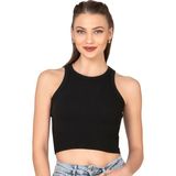 Özkan 27425 Kadın Pamuklu Kaşkorse Fitilli Halter Yaka Esnek Rahat Geniş Biyeli Crop Atlet Büstiyer - Siyah