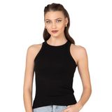 Özkan 27464 Kadın Pamuklu Kaşkorse Fitilli Esnek Rahat Halter Yaka Geniş Biyeli Örme Atlet SİYAH
