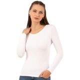 Özkan 7124 Kadın Premium Yumuşak Rahat Kumaş Viskon Bisiklet Yaka Uzun Kollu Örme Bluz - 3XL - Beyaz