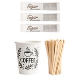 Özkan Ambalaj Temizlik Çay Seti İçecek Servis Seti Tek Kullanımlık Karton Bardak + Bambu Karıştırıcı + Stick Şeker )