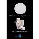 Özkan Ambalaj Temizlik Orta Boy Plastik Tabak + Karton Bardak 50 Li Set