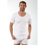 Özkan Underwear 0115 Erkek Ribana Pamuklu Esnek Rahat Geniş Yaka Kısa Kollu Fanila Tişört - Beyaz