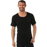 Özkan Underwear 0115 Erkek Ribana Pamuklu Esnek Rahat Geniş Yaka Kısa Kollu Fanila Tişört - Siyah - 2XL