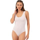 Özkan Underwear 0602 Kadın Pamuklu Kalın Askılı Kancalı Çıtçıtlı Örme Body - Beyaz
