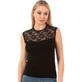 Özkan Underwear 7365 Kadın Viskon Dantelli Sıfır Kol Atlet Tişört Bluz - 2XL - Siyah