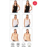 Özkan Underwear Özkan 0111 6'lı Paket Kadın %100 Pamuklu Karışık Renk Ribana Esnek Rahat Biyeli Kalın Askılı Örme Atlet