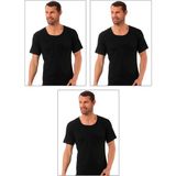 Özkan Underwear Özkan 0115 3'lü Paket Erkek Ribana Pamuklu Esnek Rahat Geniş Yaka Kısa Kollu Fanila Tişört - Siyah - 5XL