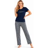 Özkan Underwear Özkan 1000-22-26 Kadın Pamuklu Likralı Önü Baskılı Karışık Desenli Kısa Kollu Bisiklet Yaka Pijama Takımı - Lacivert