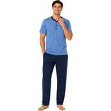 Özkan Underwear Özkan 1000-6-7-8 Erkek %100 Pamuklu Süprem Önü Patlı Kısa Kollu Cepli Pijama Takımı - Mavi - 2XL