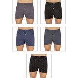 Özkan Underwear Özkan 11112 5'li Paket Erkek %100 Pamuklu Havlu Bel Esnek Yumuşak Düğmeli Desenli Penye Boxer Şort Külot