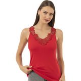 Özkan Underwear Özkan 2001 Kadın %100 Pamuklu Ribana Dantelli Güpürlü Manolya Atlet - 2XL - Kırmızı